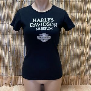 Harley Davidson Museum Black Glitter Graphic Shirt
